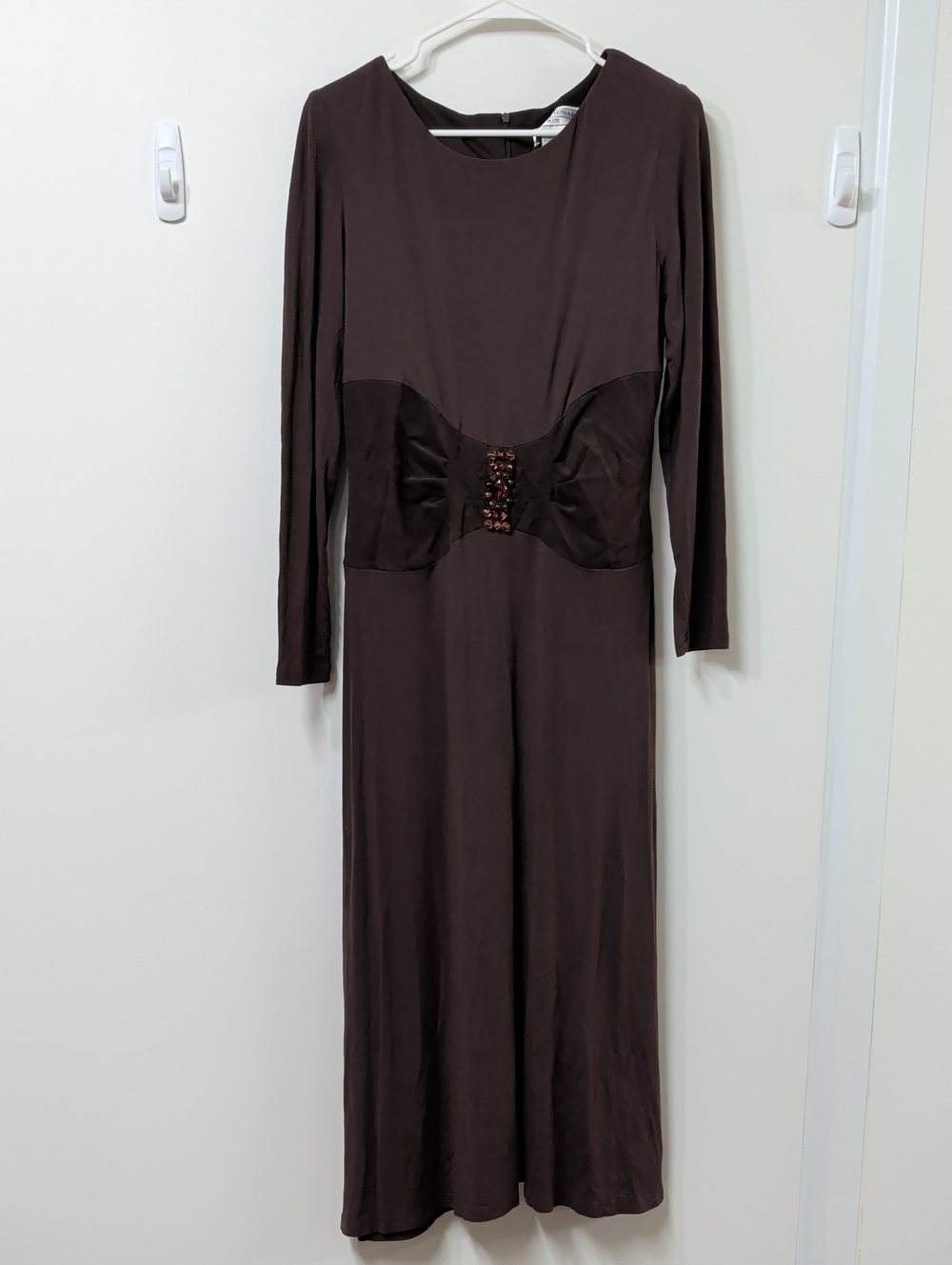 Jessica Howard Vintage Chocolate Brown Beaded Maxi Dress Size 12